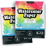 Watercolor Paper Pad, 2 Pack, 140lb Cold Pressed White Heavy Paper for Watercolor Painting, Markers, and Pens, 9" x 12", 15 Large Sheets Each, Ideal for Artists and Sketching