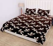 RD TREND 190 GSM Flannel Warm Bedsheets for Winter, Double Flat Size 90 x 100 Inches, 2 Pillow Covers 18 x 28 Inches (Brown Floral, Double Flat)