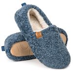 EverFoams Women's Soft Curly Comfy Full Slippers Memory Foam Lightweight House Shoes Cozy Warm Loafer with Polar Fleece Lining (Blue, Size 9-10 M US)