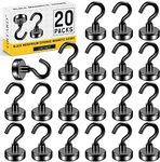 20 Pack Magnetic Hooks, 22 lb+ Black Neodymium Magnet Hooks Heavy Duty, Magnets with Hooks for Fridge, Strong Magnetic Hooks for Cruise, Small Magnetic Holder for Tool, Kitchen, Ceiling, Office