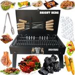 BRIGHTBERG Foldable Charcoal Barbeque Grill Set for Home & Outdoor | Portable, Easy Assemble, Efficient Heat & Smoke Circulation | Charcoal Griller | Stellar Black