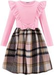 Arshiner Girls Pink Dress Valentines Day Plaid Ribbed Ruffles Dresses Cute Bowknot Outfits Size 3 4