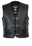 Texpeed Mens Real Leather Biker Waistcoat Vest Cut - Genuine Motorcycle/Motorbike Quality Buckle Fish Hook Design With Braided Laced Black - XL