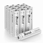 Bonai AAA Batteries Rechargeable High Capacity 1100mAh Low Self-Discharge Solar Light Batteries Ni-MH 1.2V Precharged 1200 Cycles HR03, 16 Pack