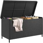 YITAHOME 170 Gal Outdoor Storage Box, XL All-Weather Wicker Deck Box for Patio Furniture, Cushions, Pool Accessories and Garden Tools - Black