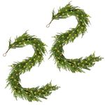 WBHome 2 PCS Pre-lit Real Touch Norfolk Pine Prelit Christmas Garland, Winter Greenery Garland for Christmas, Holiday Seasonal Outdoor/Indoor Home Decor, 6FT Long