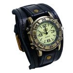 Avaner Vintage Leather Watches, Retro Punk Cuff Watch, Wide Band Quartz Watches for Men and Women, Black, Retro