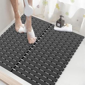 Shower Mat Non Slip Square, Anti Slip Bath Mat for Tub, Non-Slip Bathtub Mat with Drain Hole, Bathroom Mat Quick Dry, 24 * 24 Inch, Black