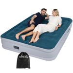 airzzZ Slumber Plus Air Bed - Double High Raise Flocked Non Slip Mattress - Inbuilt Electric Pump - Quick Self Inflation & Deflation - Camping,Hiking, Caravan, Guest Bed - Comes With Carry Bag