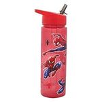 Spider-Man Water Tracker Bottle Flip Up Straw 600ml – Official Marvel Merchandise by Polar Gear – Kids Reusable Non Spill - BPA Free - Recyclable Plastic - Ideal for School Nursery Sports Picnic, Red