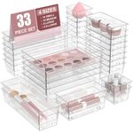 Vizgifin 33 PCS Drawer Organiser Set, 4 Sizes Versatile Drawer Divider Organisers Trays for Cosmetics, Jewelry, Dressers, Bathrooms, Kitchen Utensils and Office Desks