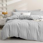 JELLYMONI Light Gray Duvet Cover Queen Size - 3PCS Microfiber Tufted Duvet Cover Set, Boho Striped Tufted Textured Duvet Cover with Corner Ties & Zipper Closure