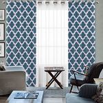 HOMEMONDE Curtains Door 7 Feet - Cotton Curtain Set of 4 Drapes for Balcony, Bedroom, Living Room (Blue & White - 84 Inches)