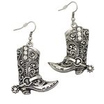 Vintage Silver Tone RechicGu Western Wild West Cowgirl Texas Boots Spur Rodeo Fancy Dress Costume Dangle Earrings