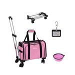 ZEEKRREST Expandable Dog Cat Carrier Soft Sided, Collapsible Pet Travel Carrier Airline Approved, Portable Medium Large Puppies Kennel Carrier with Wheel, up to 10 Kg Pink,48 x 30 x 30 CM
