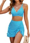 Blooming Jelly Women's High Waisted Bikini Sets Tummy Control Swim Skirt Two Piece Swim Suit 2025 Retro Swimsuit(Green White Plaid,X-Large)