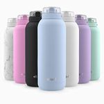 Ello Cooper 22oz Stainless Steel Water Bottle with Straw and Carry Handle, Double Walled and Vacuum Insulated Metal, Leak Proof Locking Lid with Soft Silicone Spout, Reusable, BPA Free, Halogen Blue