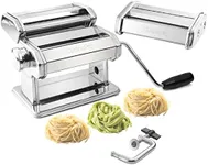 Pasta Maker Machine By Cucina Pro - Heavy Duty Chrome Coated Steel Construction with Fettucine and Spaghetti Attachments, Rollers w/Adjustable Thickness Settings, Manual Hand Crank, Recipes Included