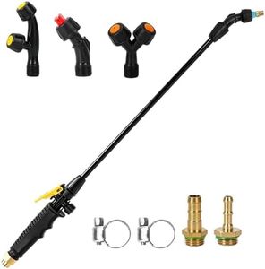 Sprayer Wand Replacement Kit, Acid Resistant Spray Wand with 4 Types Nozzles Brass Fittings, Pump Sprayer Wand, Garden Hose Wand with 1/4" & 3/8" Brass Barbs and 2 Hose Clamps for Watering