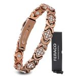 Feraco Pure Copper Bracelets for Women, Ultra Strength Magnetic Therapy Bracelet for Pain Relief with Neodymium Magnets & Sparkling Cubic Zirconia, Adjustable, Infinite Clover Jewelry, 8.07 inches