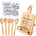 Suttmin 8 Pieces Nana Gifts Birthday Gifts for Nana Include 1 Cookbook Stand Recipe Holder 5 Wooden Spoons Utensils 2 Kitchen Towels for Grandma Mother's Day Kitchen Gifts