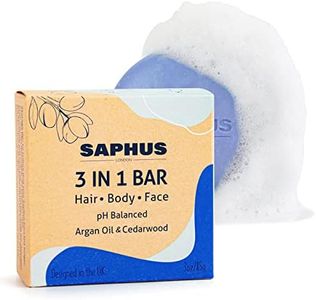 SAPHUS 3-in-1 Shampoo Bar for Hair, Body, Face & Beard | All-in-One Moisturizing & Cleansing Bar for Men, Women, Kids | pH Balanced, Sulfate-Free, Travel Friendly