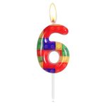 Building Blocks Birthday Candles, 6th Birthday Candles, Rainbow Number 6 Candles, Red, Yellow, Green, Blue Candle for Cake, Building Block Themed for Girls Boys Birthday Party Decorations Supplies