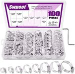 Swpeet 100Pcs 8-44mm Adjustable Range Assorted Sizes Assortment Hose Clamps Kit, 100% 304 Stainless Steel Adjustable Range Worm Gear Hose Clamp Perfect for Plumbing, Automotive