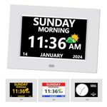 LXBYJKJ (No Power Adapter 7 Inch Digital Clock with Day and Date for Elderly Alzheimer's Clock Customizable Alarms and Medicine Reminders 3 Display Modes Large Font Digital Clock for Seniors White