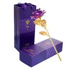 TINYOUTH 24K Purple Rose Flower, Gold Dipped Rose 24K Forever Rose with Gift Box and Bag for Lover Mother Friends, Christmas Thanksgiving Wedding Anniversary Mother's Day Valentine's Day