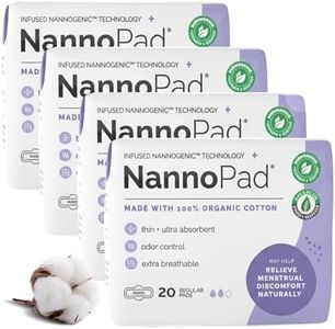 NannoPad Organic Pads for Women - 100% Organic Cotton Pads with Wings - High Absorbency 130mL, Comfortable & Ultra-Thin - No Fragrances, Odor-Control, Breathable - Regular (4 Pack, 80 Count)