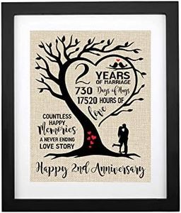 Treble Bee 2nd Wedding Anniversary Burlap Print, 2 Years of Marriage Gift Idea for wife, husband, 2nd Anniversary Memorable Gift, Unique Anniversary Decorations