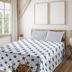 Ambesonne Independence Day Sheet Set, American Patriotic Style Concept of Striped Stars, Fitted and Flat Sheet with Pillowcases Bedding Accent 4 Piece Set, Queen, White Cobalt Blue