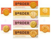 Pack of 4 Delicious Border Biscuits Selection - Butterscotch Crunch, Golden Oat Crumbles, Viennese Whirls and Ginger Crunch - Suitable for Vegetarians