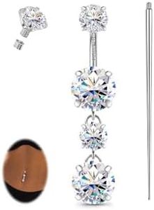 GEMQUEEN Moissanite & G23 Titanium Belly Button Ring Hypoallergenic 10mm
