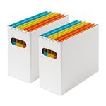 Y YOMA 2 Pack Hanging File Organizer Box Cardboard Storage Box for Letter Size Hanging File Folder Collapsible Filing Boxes Portable Desktop Folder Organizer for Home Office School Documents, White…