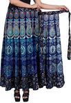 Sahaj Paridhan Jaipuri Print Cotton Wrapskirt - Women's, Maxi, Firozi Mirchi, 2Xl