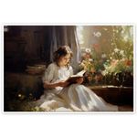 JDNWKBBS Vintage Canvas Wall Art Famous Artwork Woman Reading a Book Wildflowers Dark Academia Aesthetic Print Retro Gallery Home Decor 20x30in Unframed