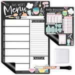 Doodle Magnetic Weekly Meal Planner Dry Erase Board for Refrigerator - Magnetic Meal Planner for Refrigerator Dry Erase, Weekly Dinner Menu Board for Kitchen Conversion Chart Magnet, Grocery List…