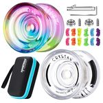 MAGICYOYO Responsive Yoyo Pack of 2, Dual Purpose Yoyo for Kids Beginner/Advanced, K2 Crystal Tricolour+ Clear, Tricks Yoyo with Unresponsive Bearing, 12 Yoyo Strings, Yo-yo Bag, Bearing Removal Tool