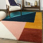 Ishrat Carpet for Living Room 3D Modern Geometric Shaggy Carpet with 2 inches Pile 7x7 Size