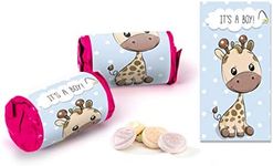 Colourbat x40 Sweet Rolls Personalised Giraffe Boy Baby Shower Sweets Mini Love Hearts Party Favours for Guests