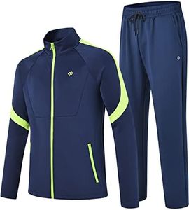 MoFiz Men's Tracksuits Set Long Sleeve Causal Full Zip Running Sports Sweatsuit For Men 2 Piece Outfits, Ab-navy+fluorescent Green, X-Large