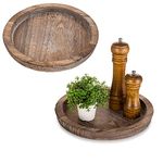 Hanobe Rustic Wooden Serving Tray：Set of 2 Round Wood Butler Decorative Tray Vintage Centerpiece Candle Holder Trays Farmhouse Ottoman Tray for Kitchen Countertop Home Decor for Coffee Table