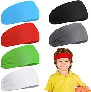 6 Pcs Kids Athletic Sweatbands and Headbands - Elastic Hairbands with Sweat Absorption for Football, Youth Sports, and Active Kids (Multi Colors)