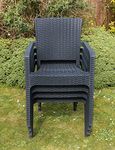 Comfort Time 4 x Garden Patio Bistro Chairs Grey Plastic Rattan Design Stackable Outdoor Chairs