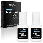 Mylee Brush on Nail Glue Duo 2x 8ml - Extra Strong Clear Nail Glue with Brush Tip, Super Strong Adhesive for Nail Art, Quick Dry, Broken Nail Repair, Vegan & Cruelty Free