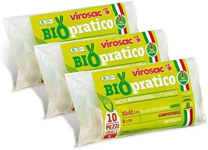VIROSAC Biopratico - Sacchetti Per Rifiuti Biodegradabili 35x42, con maniglie estraibili, 10 pezzi per rotolo, kit da 3 rotoli