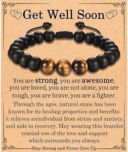 EFVISD Get Well Soon Gifts for Men After Surgery Recovery Gifts, Natural Stone Healing Bracelet Gifts for Men, Inspirational Feel Better Encouragement Gifts for Him Men Boys, 7.48, Stone, Agate