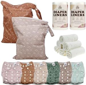 Mama Koala 3.0 Baby Cloth Diapers with 6 Inserts Bundle, with 2 Pack Wet Dry Bags, and 2 Rolls Natural Liners